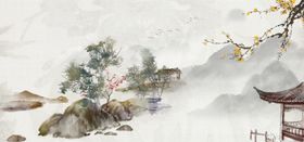 中国风桃花山水背景