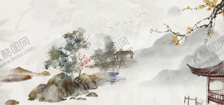 编号：55849609150008131132【酷图网】源文件下载-山水古风桃花中国风背景素材