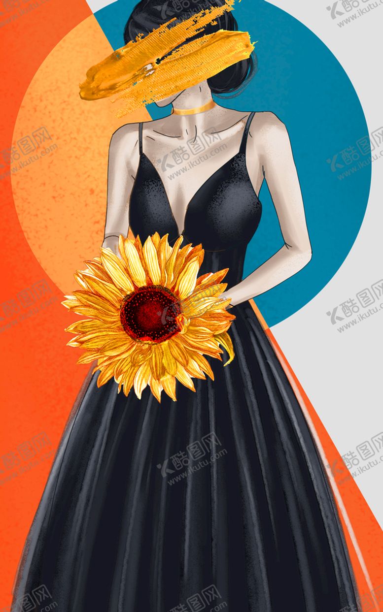 编号：92718509232252386321【酷图网】源文件下载-手拿菊花时尚女士挂画