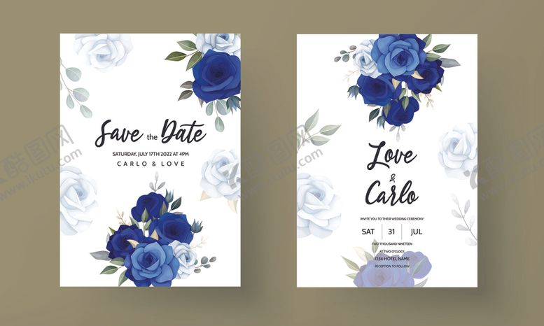 编号：55388309142203091010【酷图网】源文件下载-蓝花婚礼请柬设计