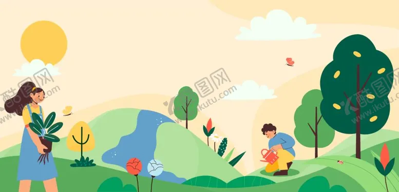 编号：34374512061224126645【酷图网】源文件下载-植树节海报插画