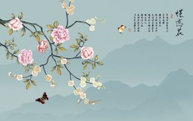 工笔花鸟背景墙装饰画