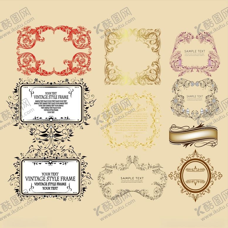 编号：87350004301800074642【酷图网】源文件下载-复古装饰边框与标签素材