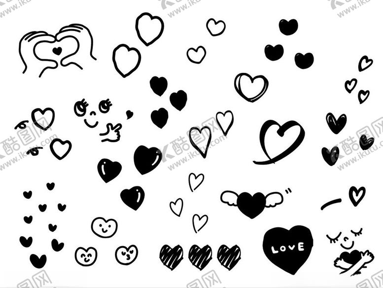 编号：97439611211516297433【酷图网】源文件下载-可爱手绘爱心表情图案集