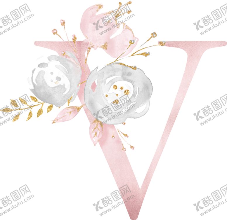 编号：66079206280140497057【酷图网】源文件下载-金粉鲜花字母数字素材