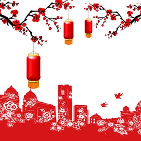 中国风灯笼梅花元素PNG水墨古典挂饰新春