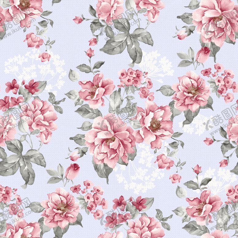 编号：42424604051200389125【酷图网】源文件下载-淡蓝底粉色花卉图案