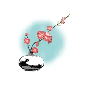 水墨梅花腊免扣素材红