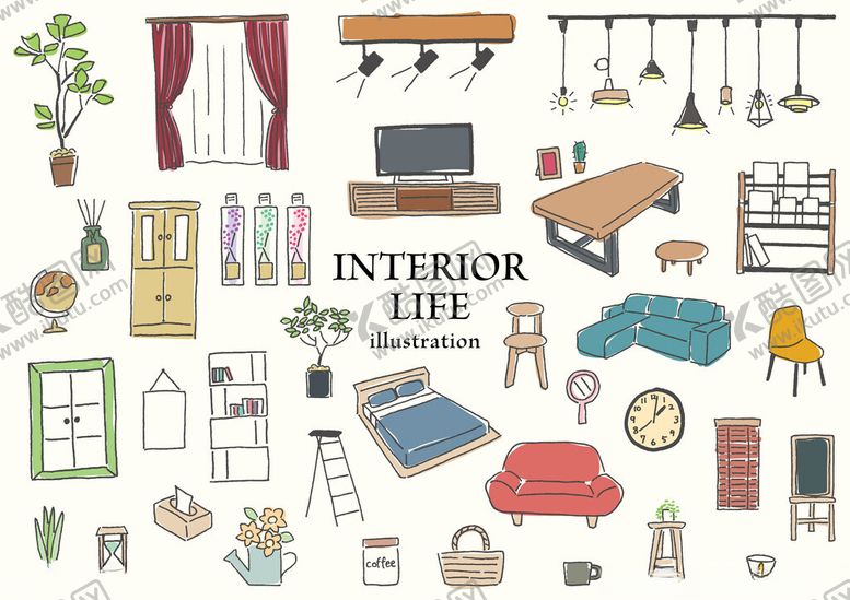 编号：92060111192259311871【酷图网】源文件下载-室内生活元素插画集合