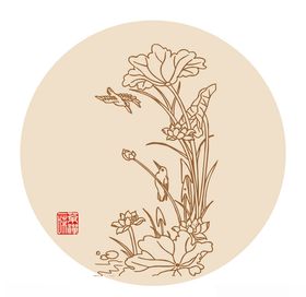 国华白描荷花