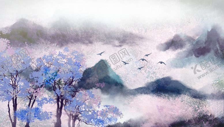 编号：89261405051243036136【酷图网】源文件下载-山水桃花源国风古风插画背景素材