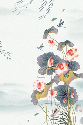 荷花水墨画创意山意境山云雾