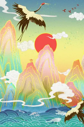 国潮插画中风文化东方