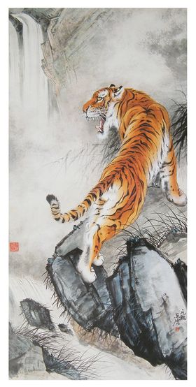 虎年国潮插画猛虎下山新年海报