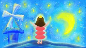 手绘梦幻小清新星空插画中世界温馨意境