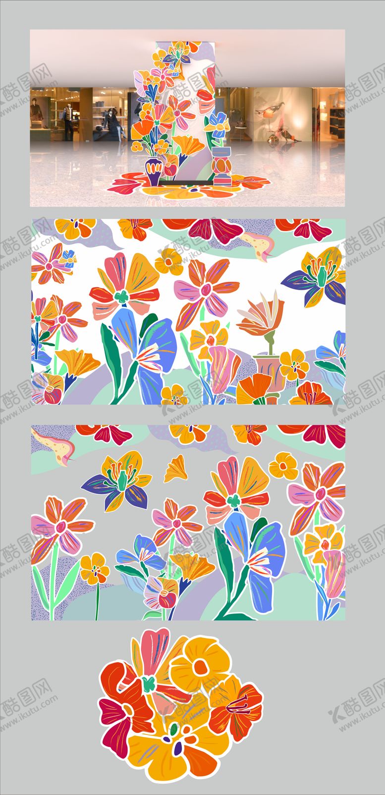 编号：24639212011737581105【酷图网】源文件下载-现代商场商业春季花朵美陈装饰