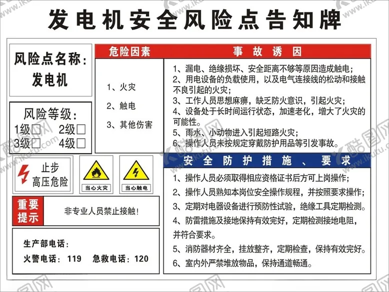 编号：95371902052347547348【酷图网】源文件下载-发电机安全风险点告知牌