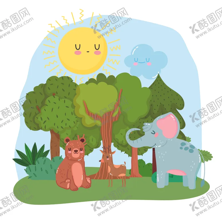 编号：58349005011532277104【酷图网】源文件下载-手绘淡彩动物