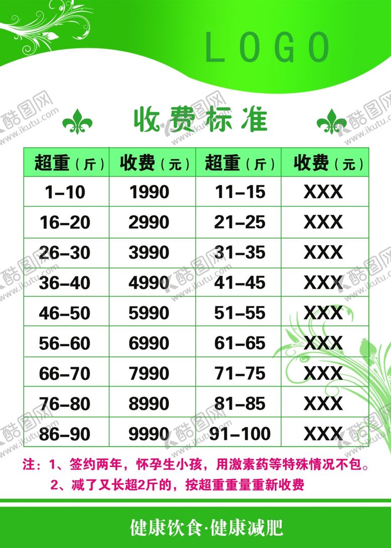 编号：81242802201730581638【酷图网】源文件下载-瘦身减肥价目表图片