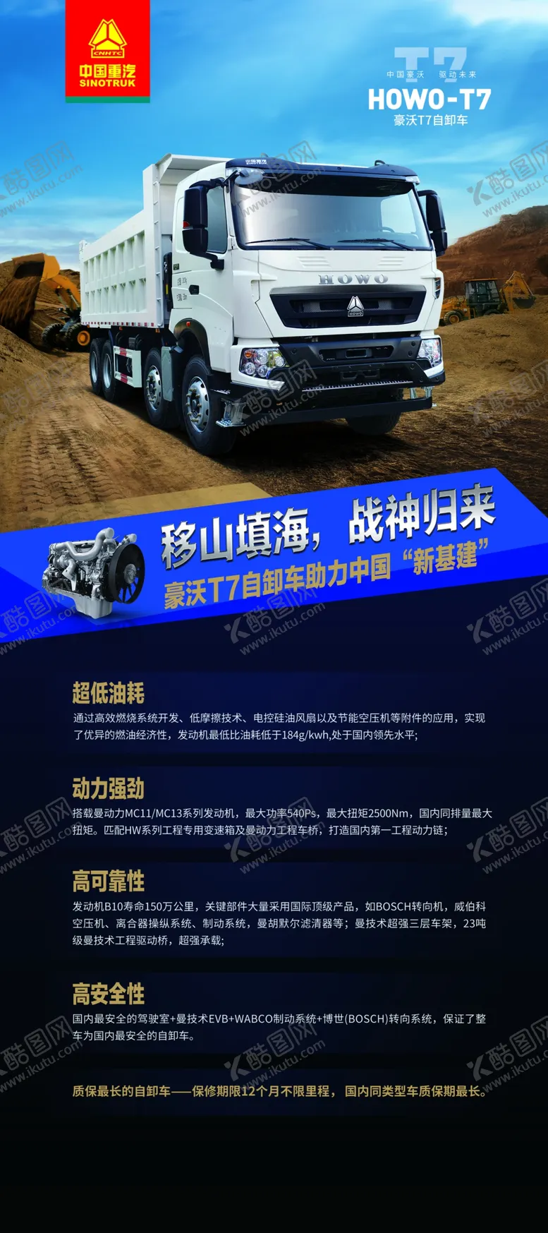 编号：99357507011425212118【酷图网】源文件下载-豪沃T7自卸车展架画面