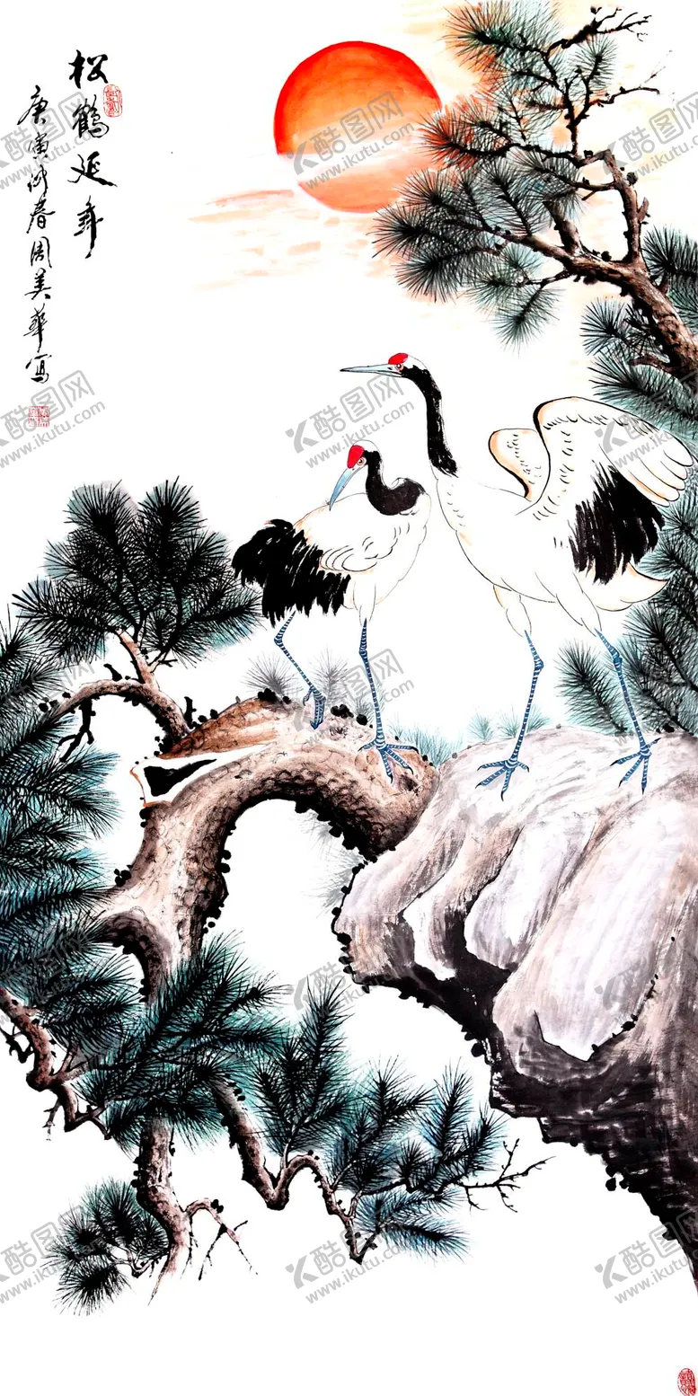 编号：18769509151848207910【酷图网】源文件下载-松鹤延年国画梅花中国风