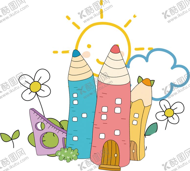 编号：36262609281347467278【酷图网】源文件下载-卡通建筑笔可爱小房子