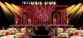 红色婚礼背景新人剪影暗新郎新娘线条