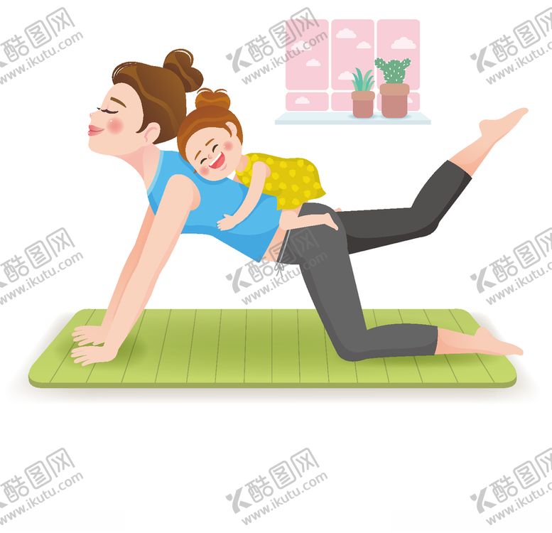 编号：94145807020116079133【酷图网】源文件下载-做瑜伽母女亲子插画