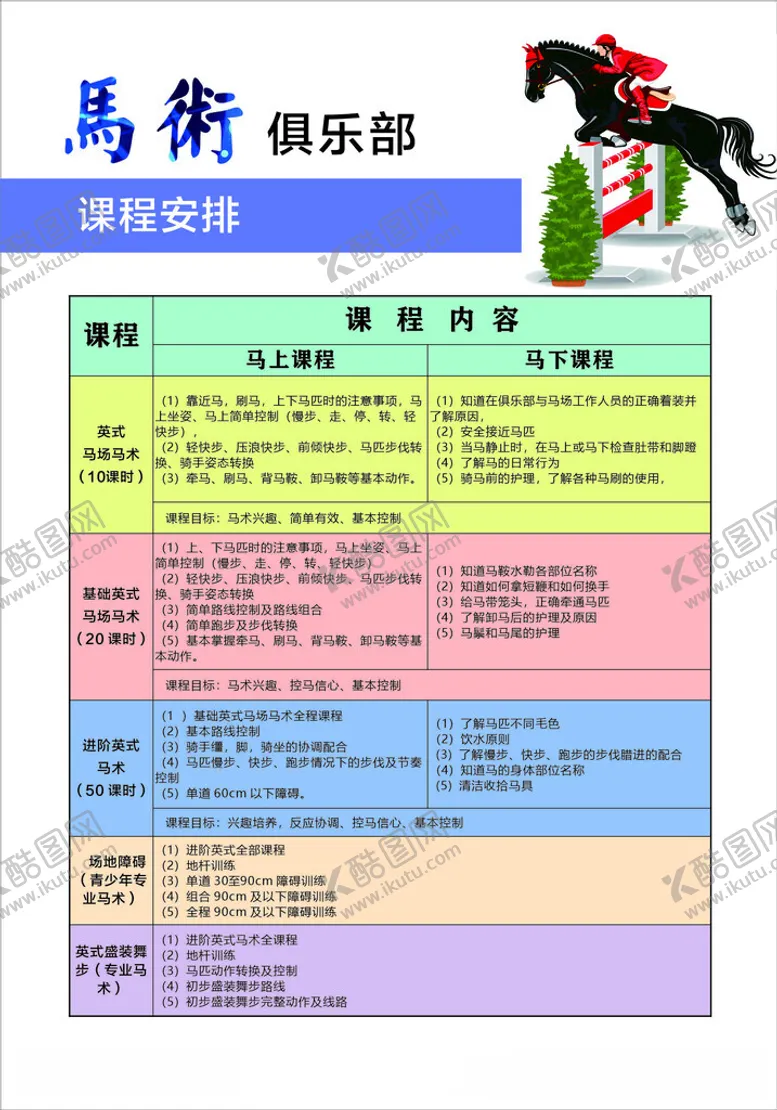 编号：65289312101658204389【酷图网】源文件下载-马术俱乐部课程展板