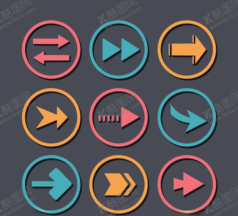 编号：43236410090028046449【酷图网】源文件下载-圆形彩色箭头图标矢量素材