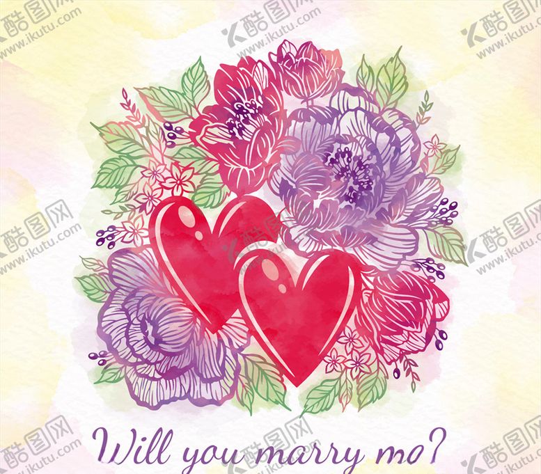 编号：43957609140128352711【酷图网】源文件下载-彩绘求婚话语爱心和花卉
