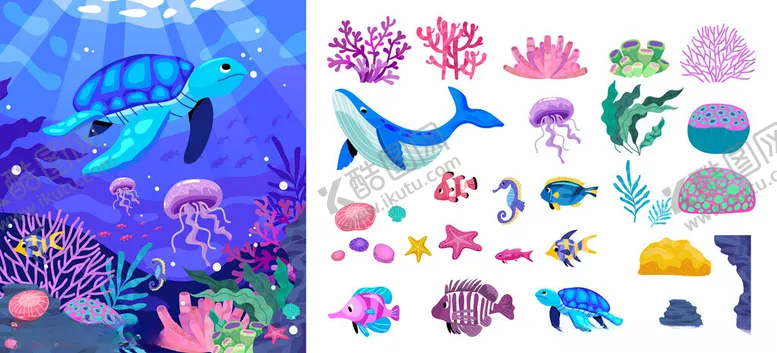 编号：37684704031349162588【酷图网】源文件下载-海洋生物插画