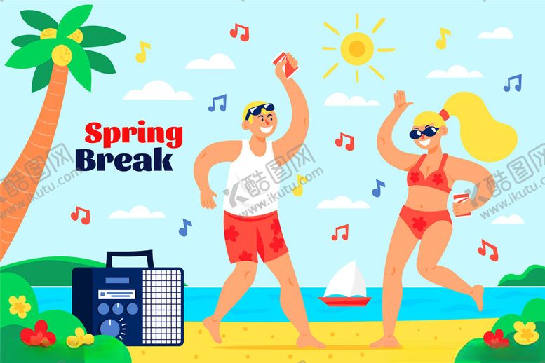 编号：76841809260115284514【酷图网】源文件下载-春假海滩欢乐行