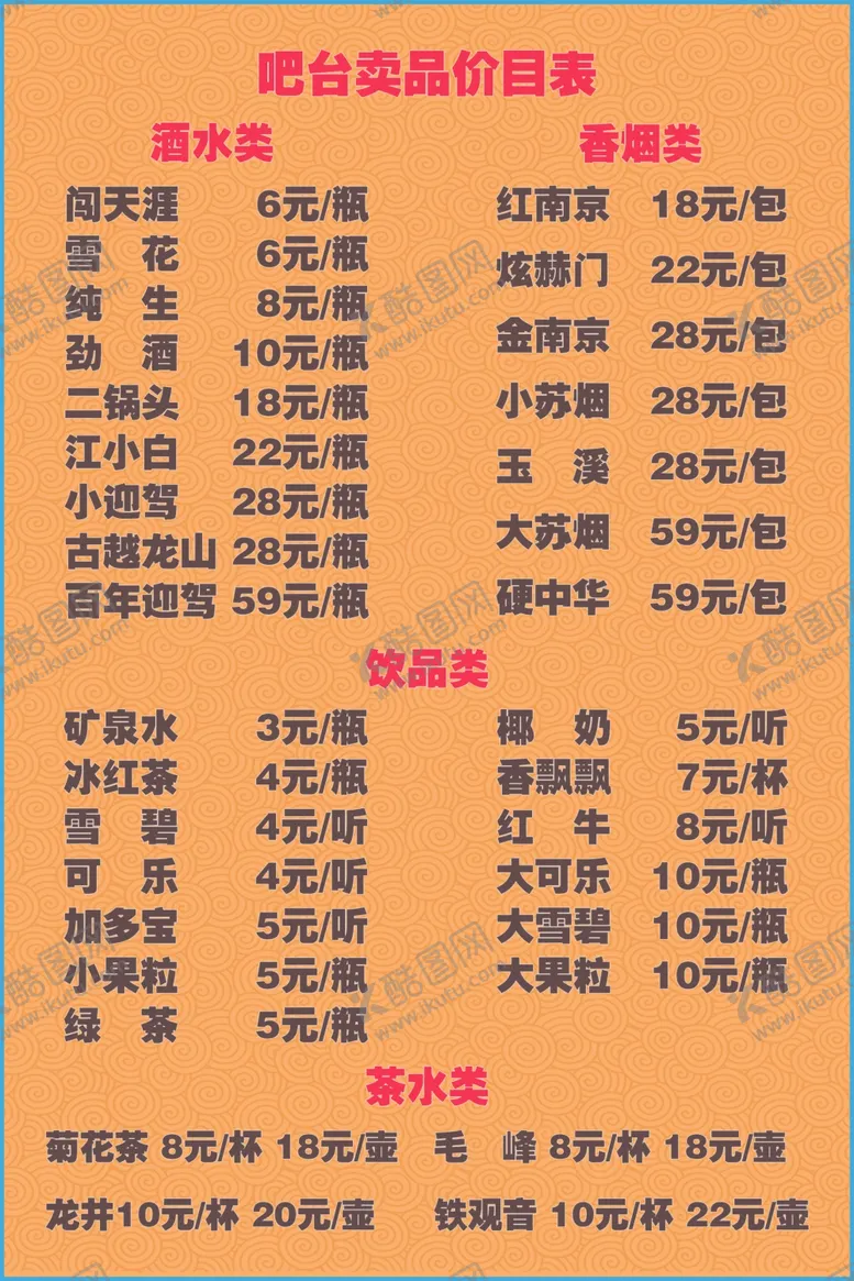 编号：66322807061821349726【酷图网】源文件下载-价目表