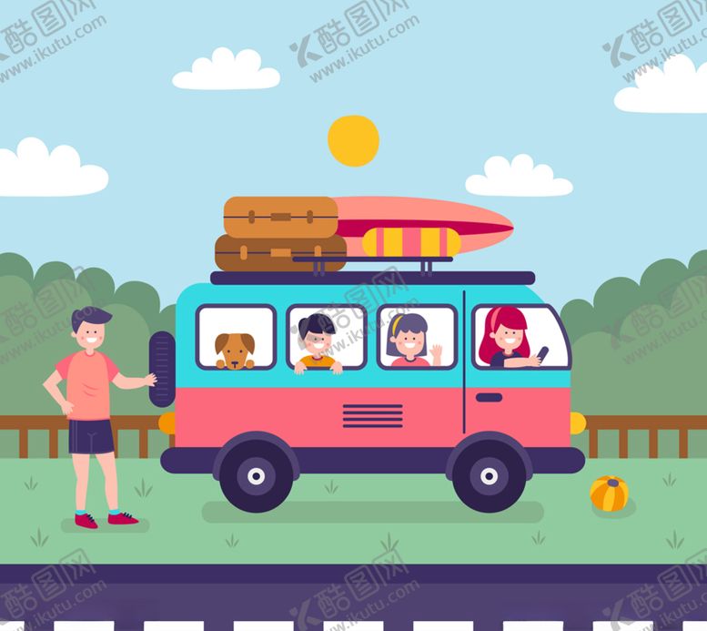 编号：89752207070021101464【酷图网】源文件下载-创意自驾游旅行四口之家矢量图