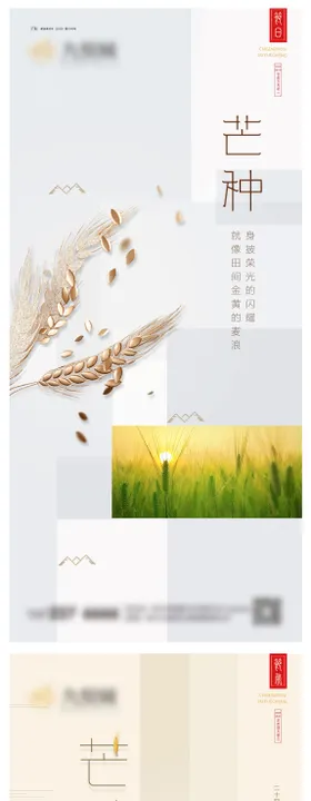 芒种节气海报麦子中式简约
