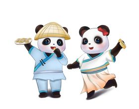 卡通熊猫情侣