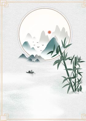 中国风背景素材山水画水墨画