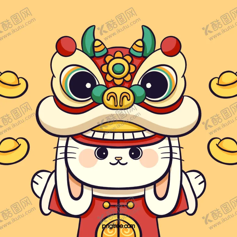 编号：41799001282126256363【酷图网】源文件下载-兔子醒狮插画