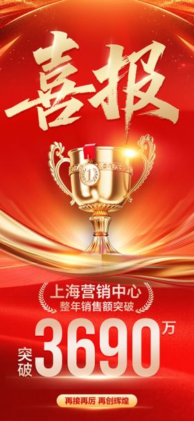 喜报销冠奖红金人物海报