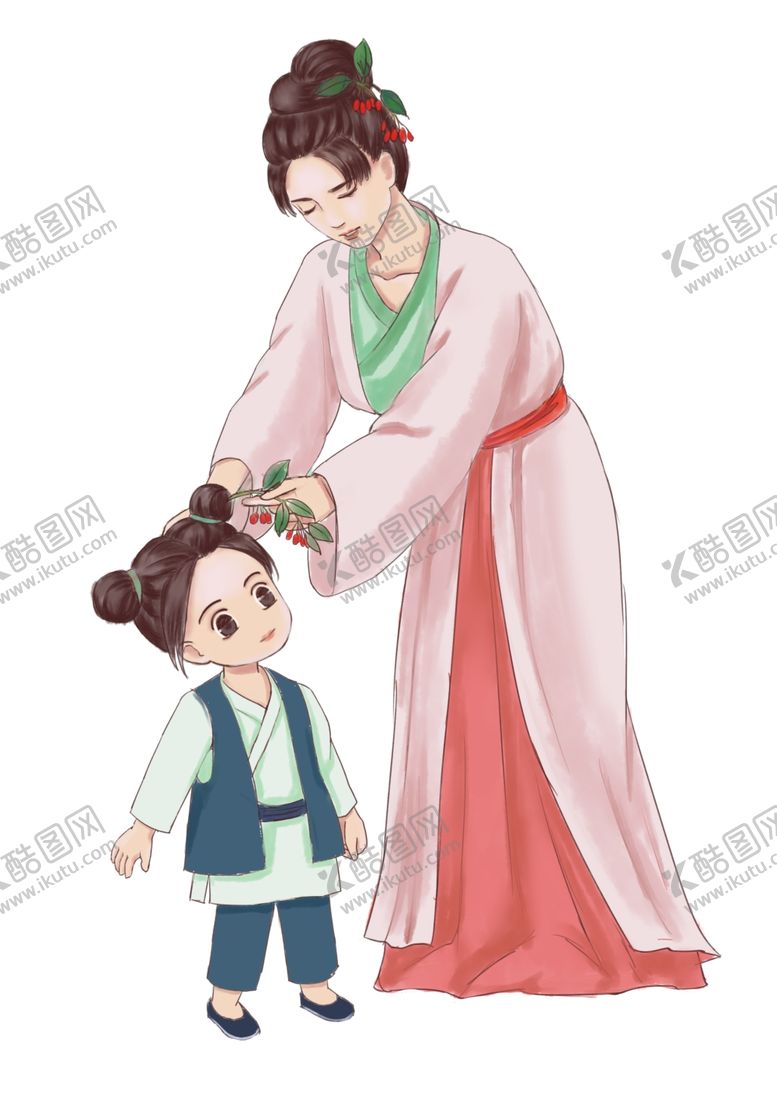 编号：36685609210616267297【酷图网】源文件下载-重阳节元素插茱萸古人妇女小孩手