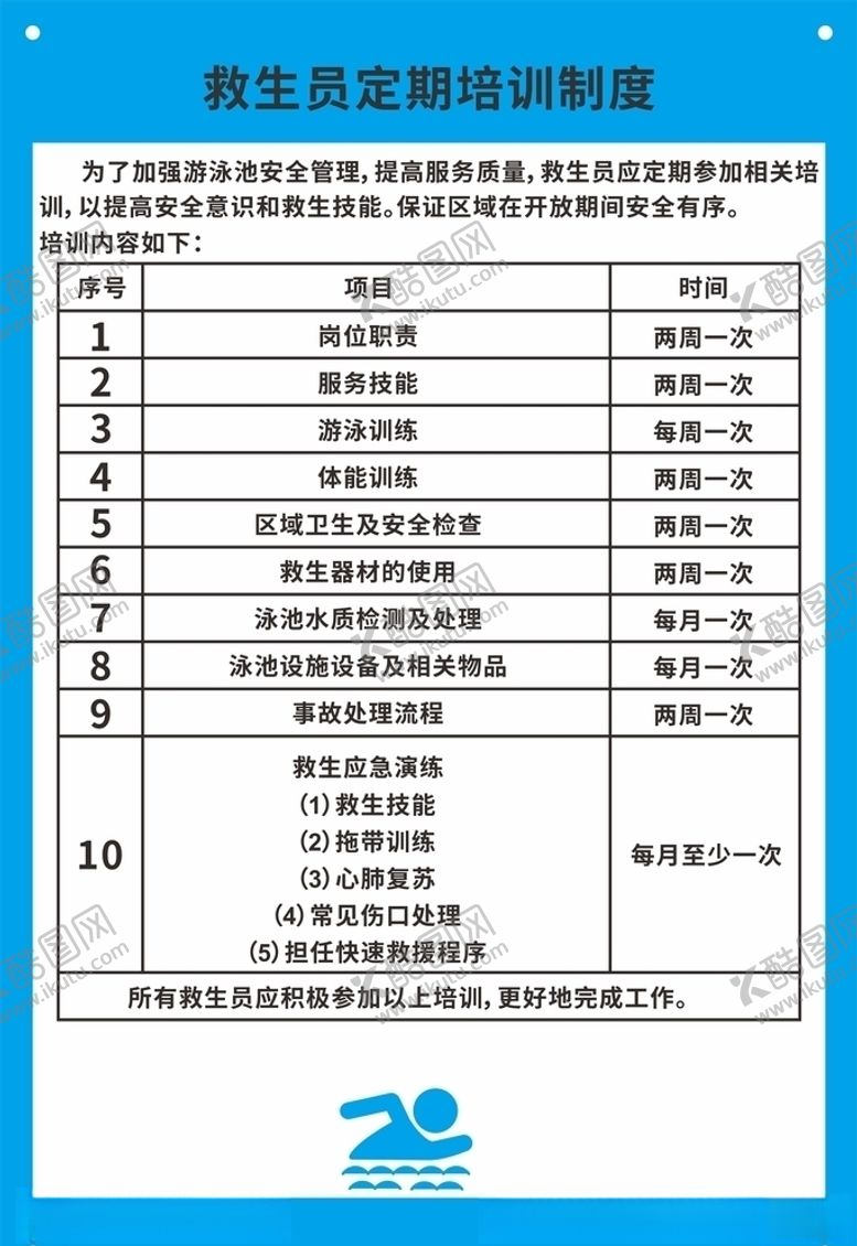 编号：72385707071802397552【酷图网】源文件下载-救生员定期培训制度