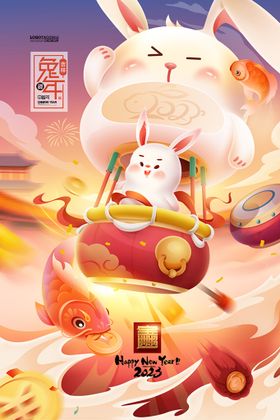 兔年插画贺卡展架2023