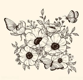 线条矢量手绘花