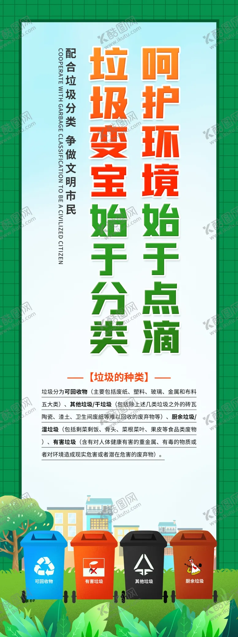 编号：18346903291130408593【酷图网】源文件下载-垃圾分类垃圾的种类长条展板
