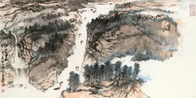 张大千国画水墨山脉中风工笔山水