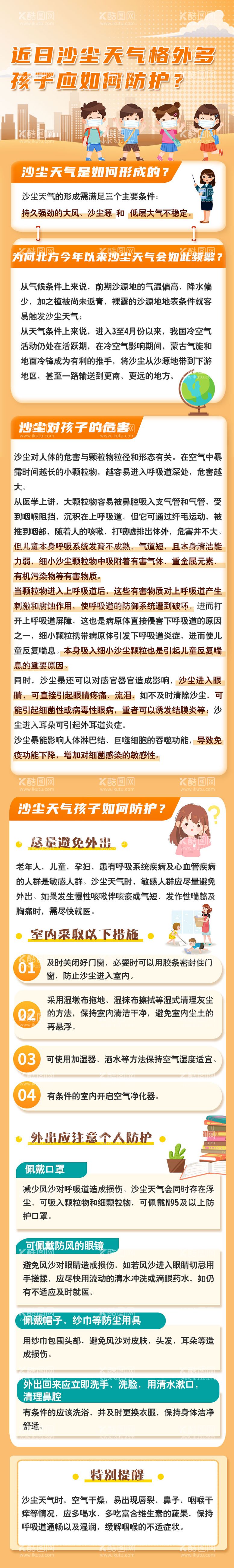 编号：94526511291359514344【酷图网】源文件下载-沙尘儿童防护天气科普长图海报