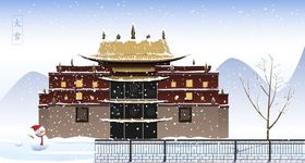 手绘古代建筑图片
