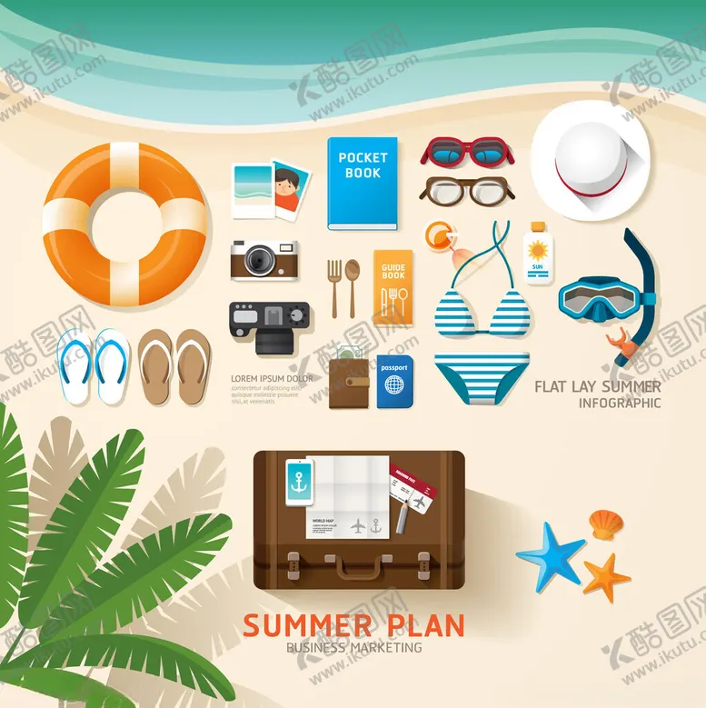 编号：76763304010919162235【酷图网】源文件下载-夏日度假计划元素集合