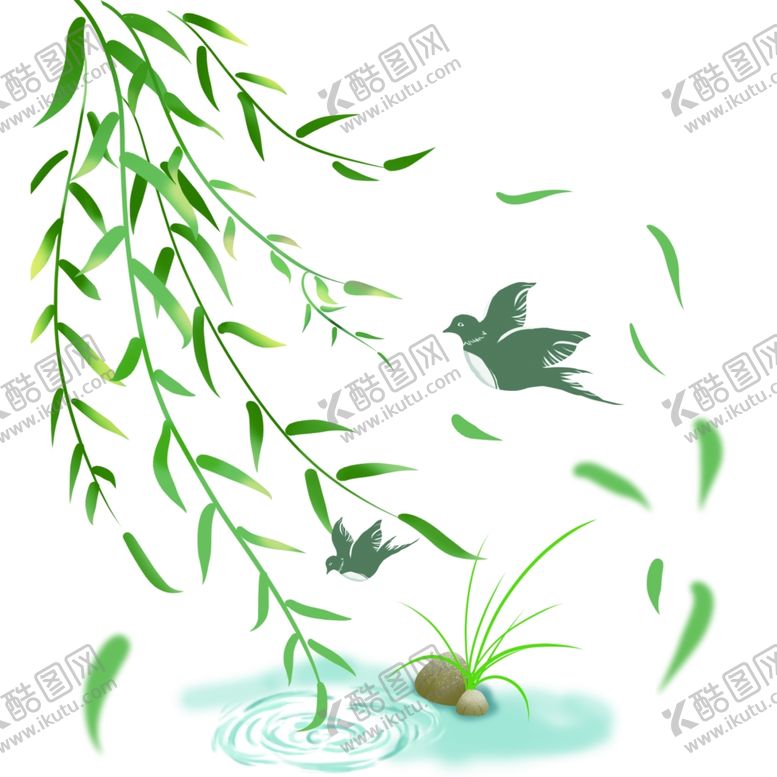 编号：70276209271409004525【酷图网】源文件下载-漂浮状被风吹起的水上柳叶鸟儿